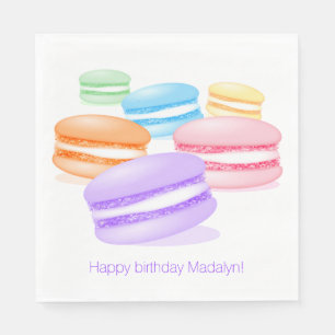 Serviette En Papier macarons arc-en-ciel pastel joyeux anniversaire