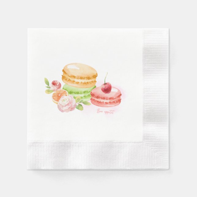 Serviette En Papier Macarons D'Aquarelle Avec Serviettes De Cerise (Devant)