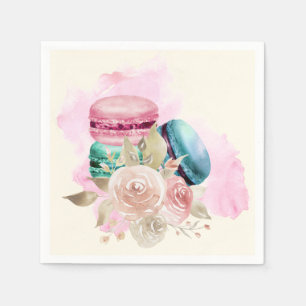 Serviette En Papier Macarons et fleurs colorés Aquarelle