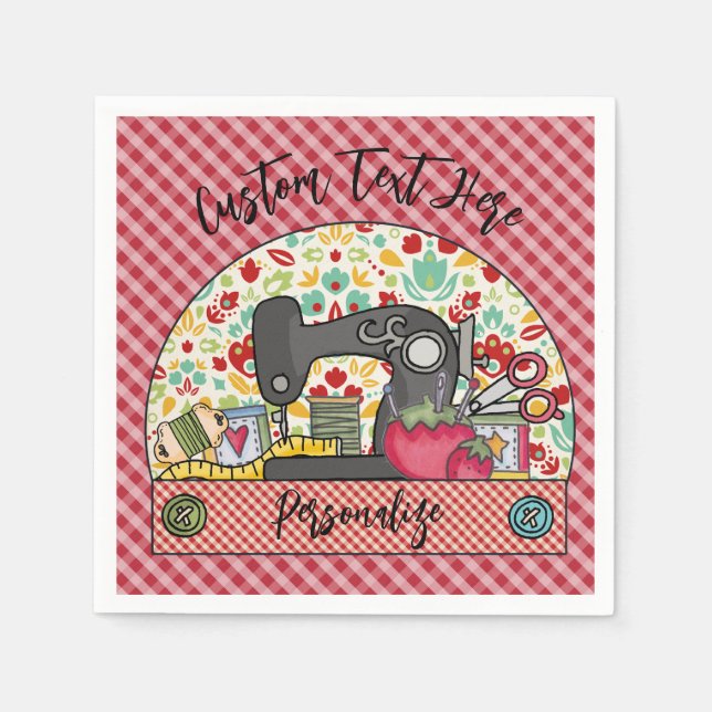 Serviette En Papier Machine à coudre rétro En vichy sur mesure Seamstr (Devant)