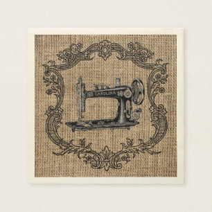 Serviette En Papier Machine à coudre vintage en toile de jute