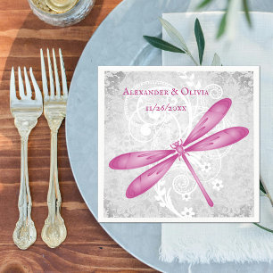 Serviette En Papier Magenta Dragonfly Fête des mariées Napkin