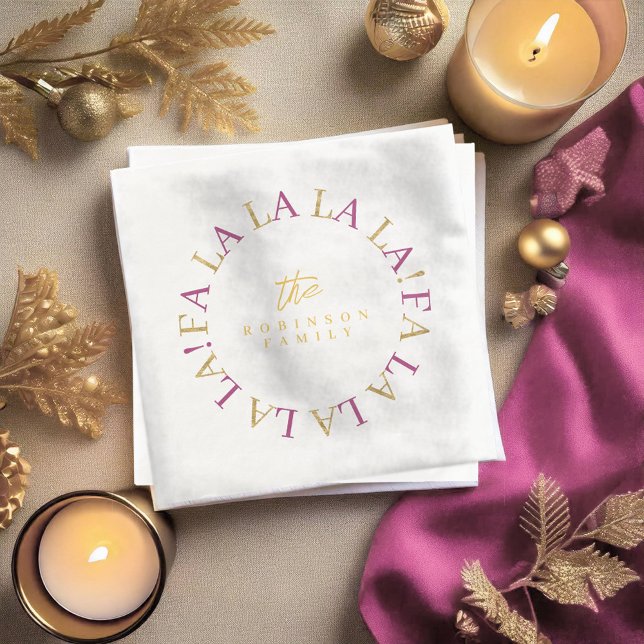 Serviette En Papier Magenta Gold Christmas Fa La La ID1009 (Créateur téléchargé)