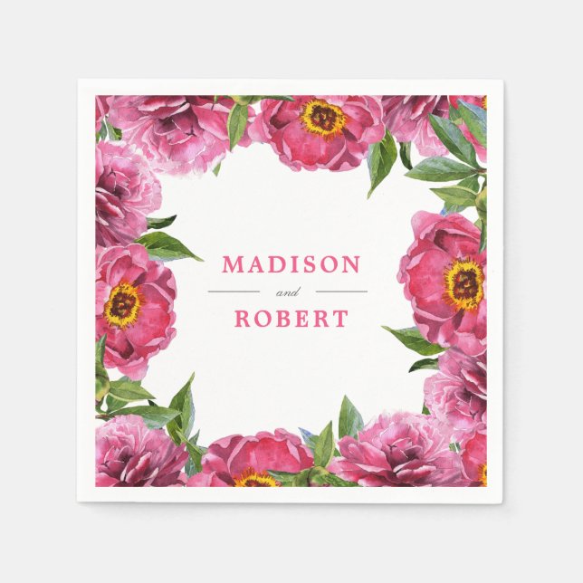 Serviette En Papier Magenta Peonies rose merveilleux Mariage chic Fleu (Devant)