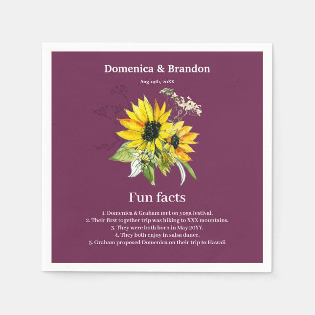 Serviette En Papier Magenta Purple Sunflower Mariage faits amusants Na (Devant)