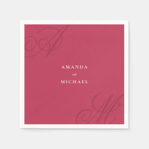 Serviette En Papier Magenta Rose Moderne Edge Élégant Mariage Monogram