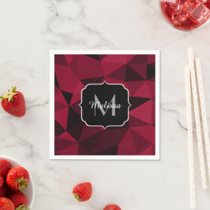 Serviette En Papier Magenta rose rouge noir géométrie motif Monogramme