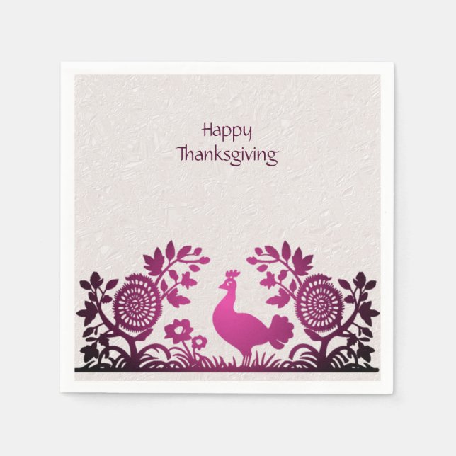 Serviette En Papier Magenta Thanksgiving Turquie Naples florales (Devant)