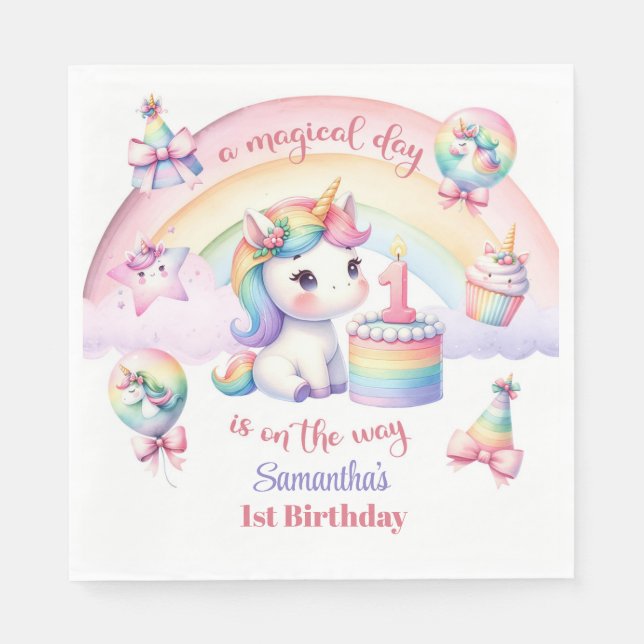 Serviette En Papier Magic Pastel Unicorn Rainbow Birthday Party (Devant)