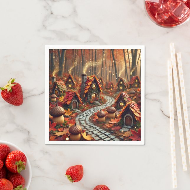 Serviette En Papier Magical Fall Fairytale Town Découpage Napkins (En situation)