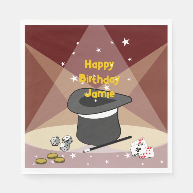 Serviette En Papier Magical Joyeux Anniversaire Nom Rouge (Devant)