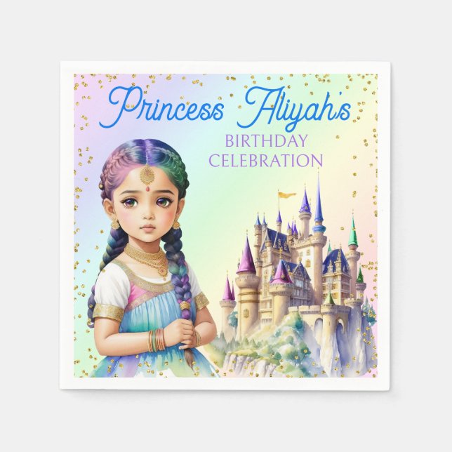 Serviette En Papier Magical Pastel Princess Imaginaire Rainbow Castle (Devant)