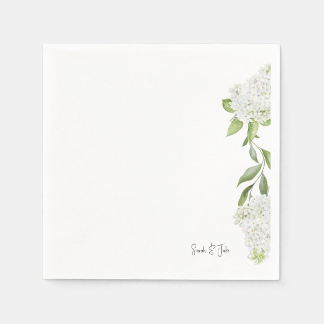 Serviette En Papier Magnifique Fleur de Hortensia Blanc Mariage Blanc  (Devant)