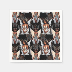 Serviette En Papier Magnifique motif d'anges de fille noire -Sombre