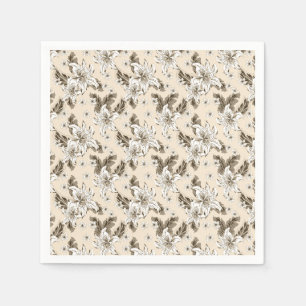 Serviette En Papier Magnifique motif de fleurs brun clair