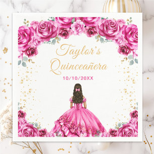 Serviette En Papier Magnifique Quinceañera Florale Rose Chaud Princess