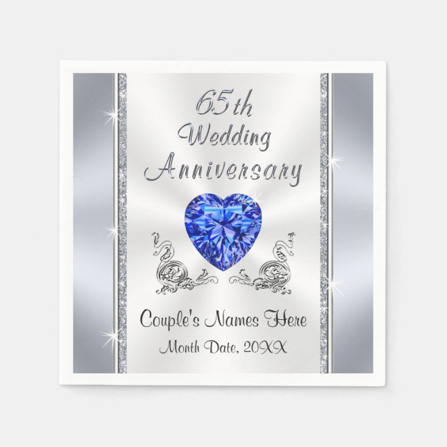 Serviette En Papier Magnifique Sapphire 65e anniversaire Mariage servi (Devant)