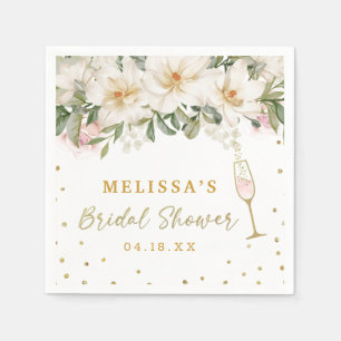 Serviette En Papier Magnolia Aquarelle Champagne Verre Fête des mariée