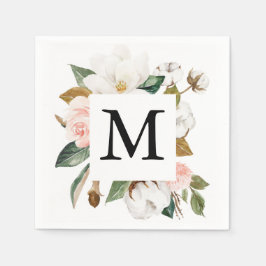 Serviette En Papier Magnolia Cotton Monogramme Mariage Cocktail Napkin