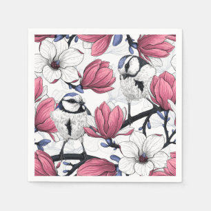 Serviette En Papier Magnolia rose et métis bleu
