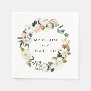 Serviette En Papier Magnolias Aquarelle Mariage Personnalisé