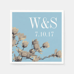 Serviette En Papier Magnolias du Sud et mariage bleu clair