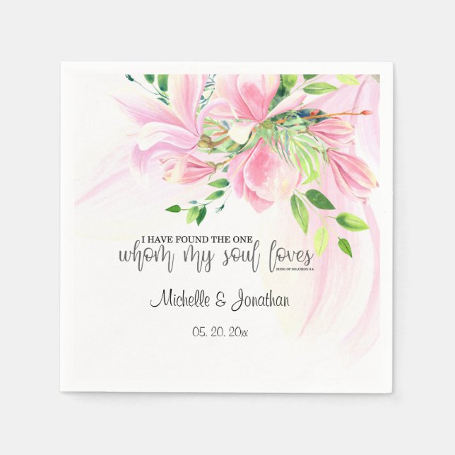 Serviette En Papier Magnolias Rose Blush Floral Inspiration Mariage (Devant)