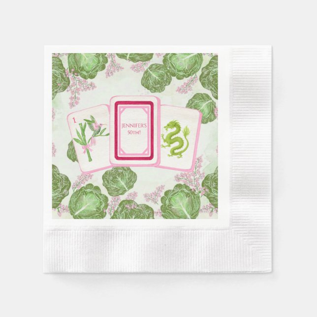 Serviette En Papier Mahjong Party, Cabbage and Mahjong Tile (Devant)