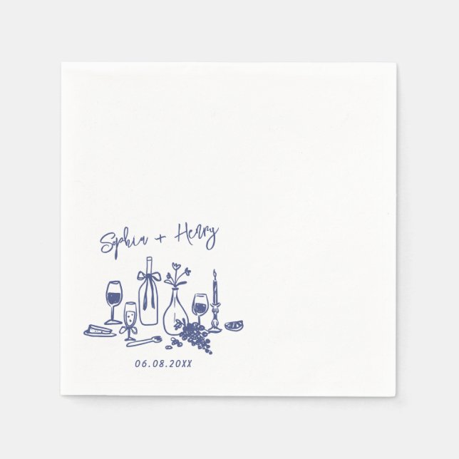 Serviette En Papier Main dessinée Élégante Design Cocktail Mariage Nap (Devant)