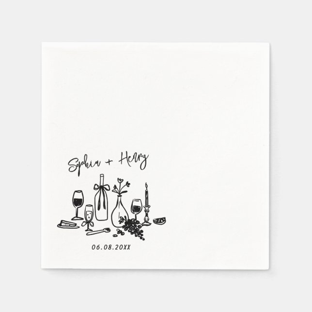 Serviette En Papier Main dessinée Élégante Design Cocktail Mariage Nap (Devant)