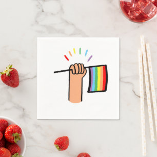 Serviette En Papier Main tirée à la main avec un drapeau arc-en-ciel