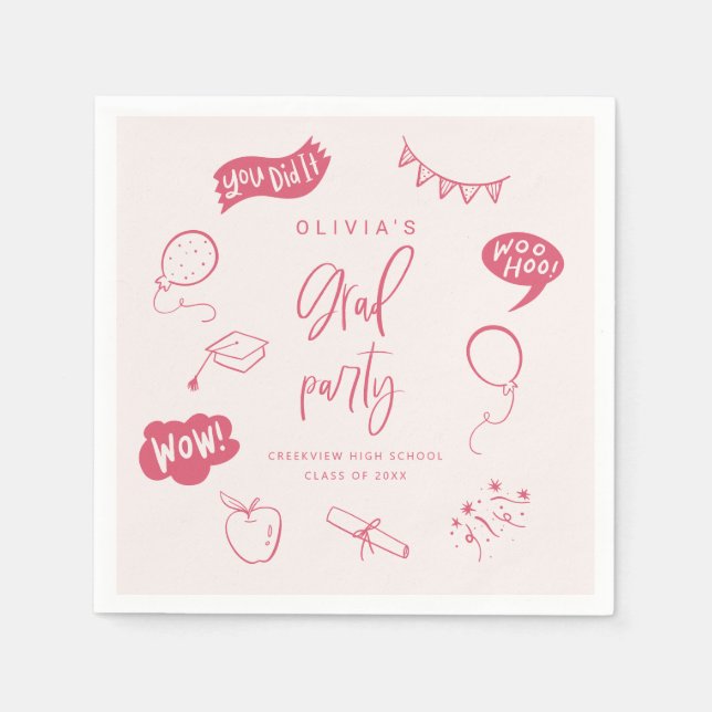 Serviette En Papier Main Tirée Quirky Blush Pink Grad Party (Devant)