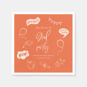 Serviette En Papier Main Tirée Quirky Orange Grad Party