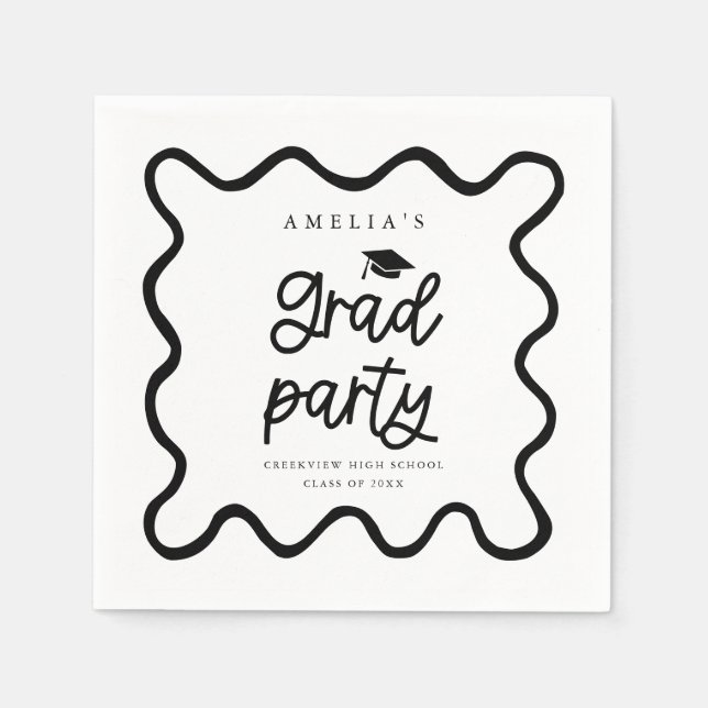 Serviette En Papier Main Tirée Vave Line White Grad Party (Devant)