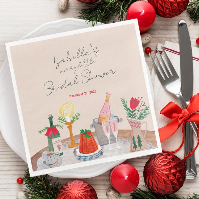 Serviette En Papier Main tirée Whimsical Merry Little Fête des mariées (Hand Drawn Whimsical Merry Little Bridal Shower Paper Dinner Napkins)