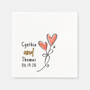 Serviette En Papier Main Whimsical tiré Funky Hearts Mariage