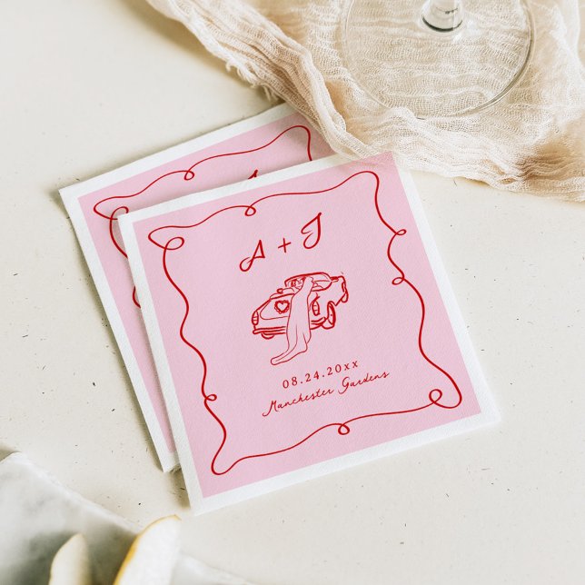 Serviette En Papier Main Whimsical tirée rose et Mariage rouge (Créateur téléchargé)