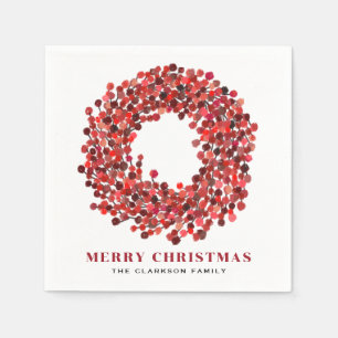 Serviette En Papier Mains peintes rouge Winterberry Wreath Noël