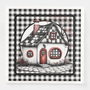 Serviette En Papier Maison de Campagne en Noir et Blanc