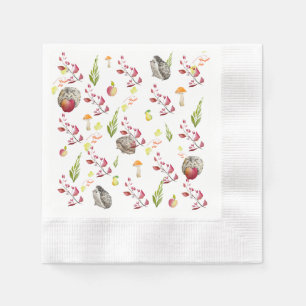 Serviette En Papier Maison de forêt colorée motif avec lapins, hedgeh