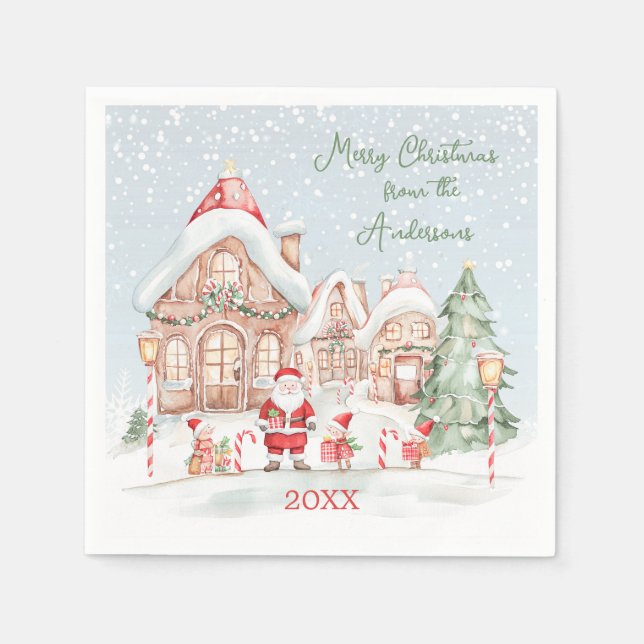 Serviette En Papier Maison de Noël Père Noël Tree Holidays (Devant)