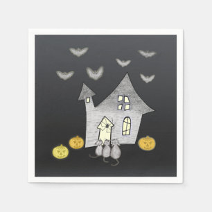 Serviette En Papier Maison d'Halloween, chats noirs, chauves-souris, c