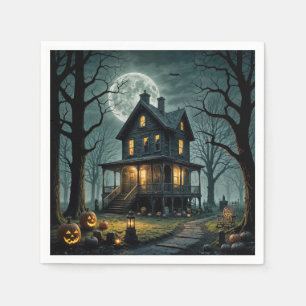 Serviette En Papier Maison hantée d'Halloween avec des citrouilles-lan