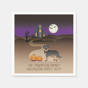 Serviette En Papier Maison hantée d'Halloween Noire Et Tan Rottweiler