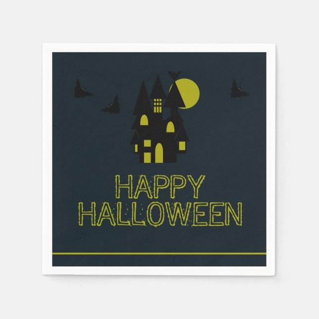 Serviette En Papier Maison Hantée, Joyeux Halloween  (Devant)