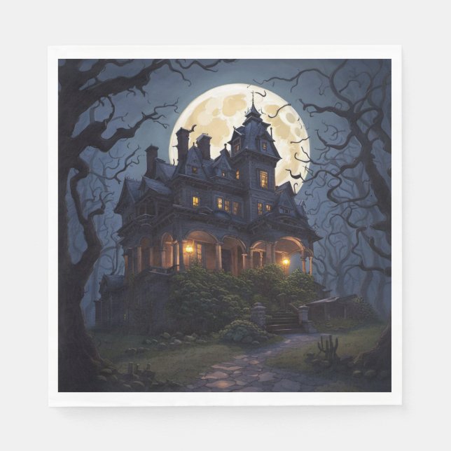 Serviette En Papier Maison hantée pour fête d'Halloween (Devant)