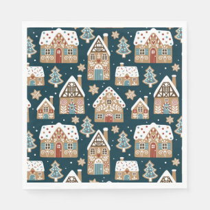 Serviette En Papier Maisons et biscuits en pain d'épices mignons Bleu