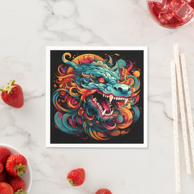 Serviette En Papier Majesté du Dragon Oriental Moderne (En situation)