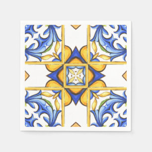 Serviette En Papier Majolica, tuiles méditerranéennes,