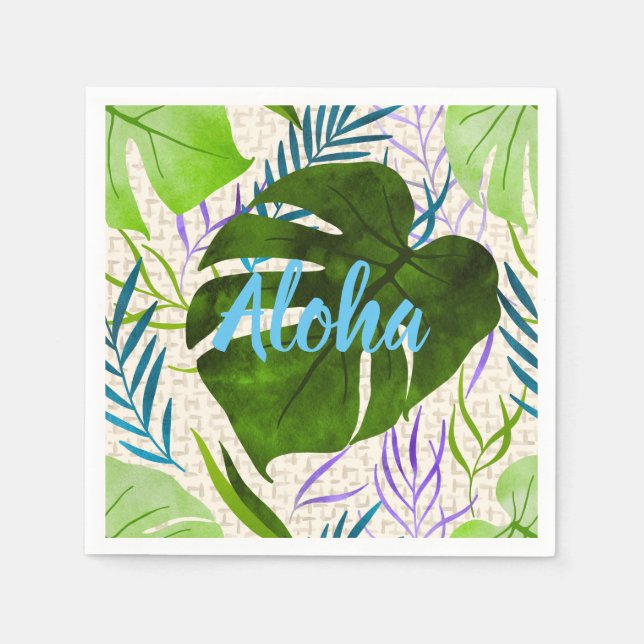 Serviette En Papier Maleah Monstera Tropical Hawaiian Aquarelle Vert (Devant)